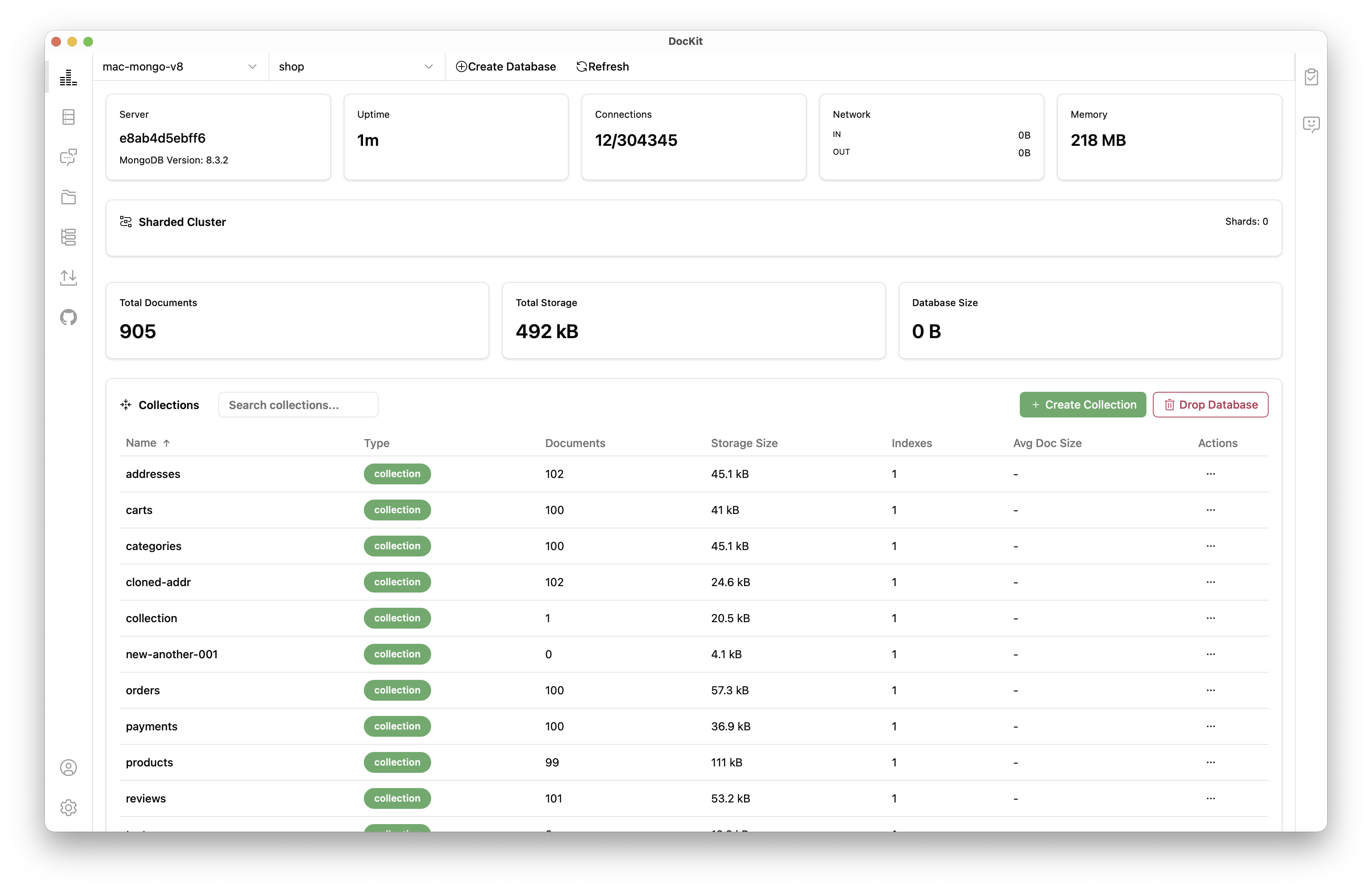 DocKit MongoDB visual manage panel screenshort